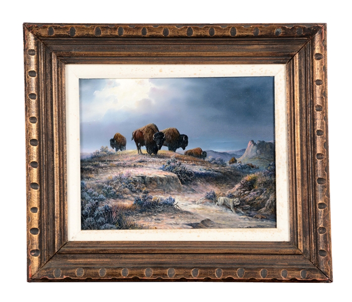 "APPROACHING STORM" ORIGINAL WESTERN OIL PAINTING BY J.W. THRASHER.