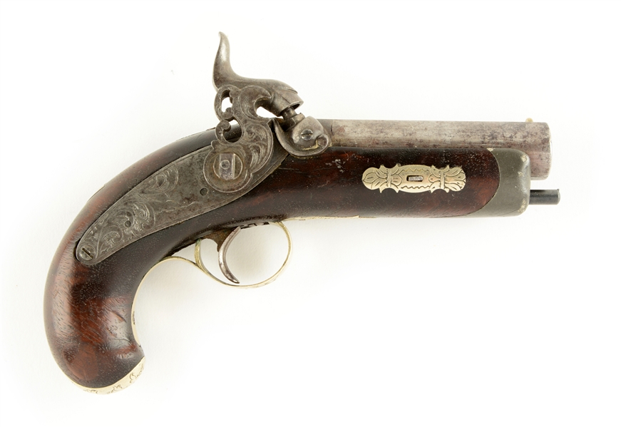 (A) UNUSUAL UNMARKED DERINGER STYLE PERCUSSION PISTOL.
