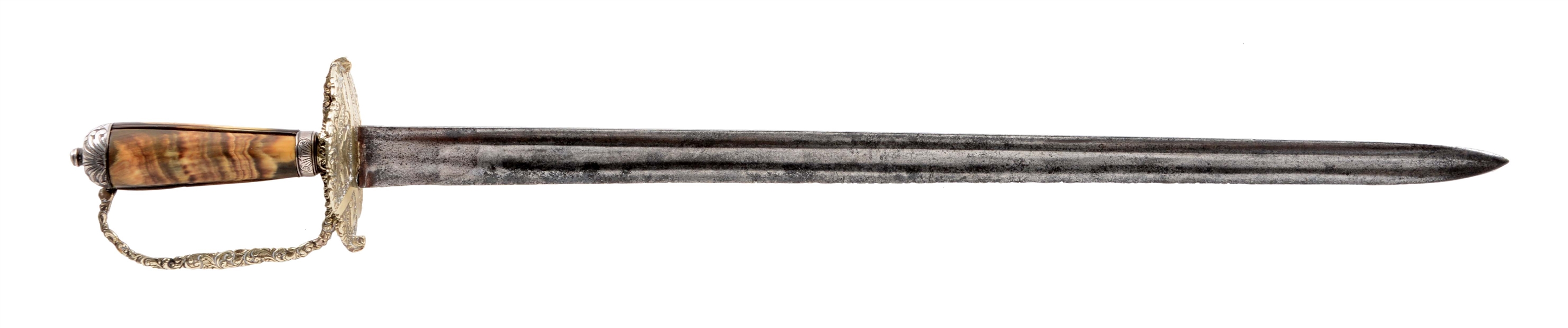 SILVER-HILTED 18TH CENTURY HUNTING SHORT SWORD MARKED PRICE.