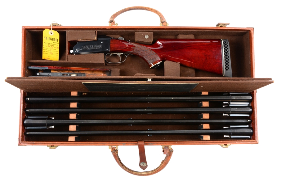 (M) CASED KRIEGHOFF MODEL 32 FOUR BARREL SET OVER AND UNDER BOXLOCK SHOTGUN.