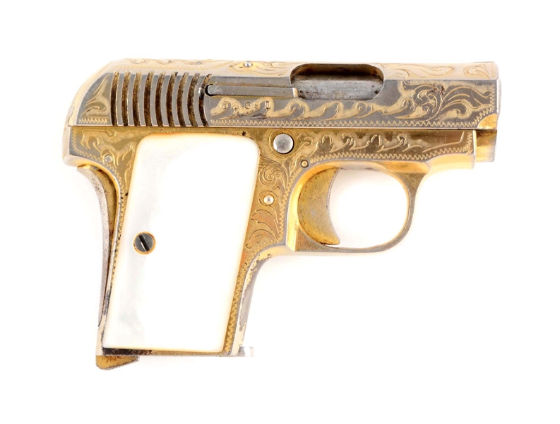 (C) ENGRAVED GOLD PLATED BRONCO MODEL 1918 SEMI-AUTOMATIC PISTOL.