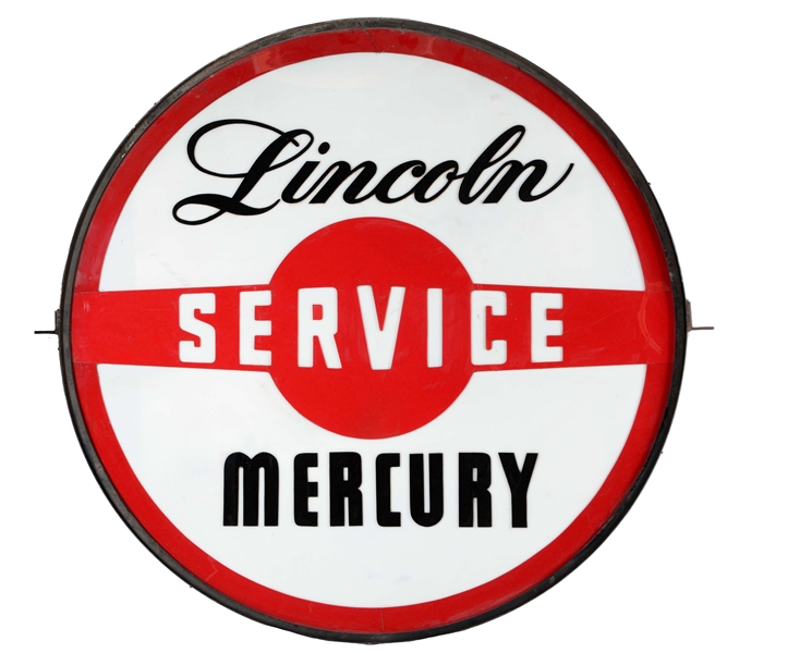 NEW OLD STOCK LINCOLN MERCURY SERVICE PLASTIC SIGN IN ORIGINAL METAL RING