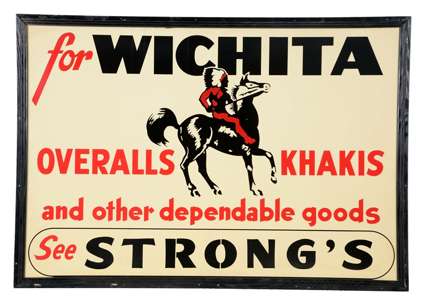 WICHITA OVERALLS & KHAKIS TIN SIGN WITH WOOD FRAME NEW OLD STOCK