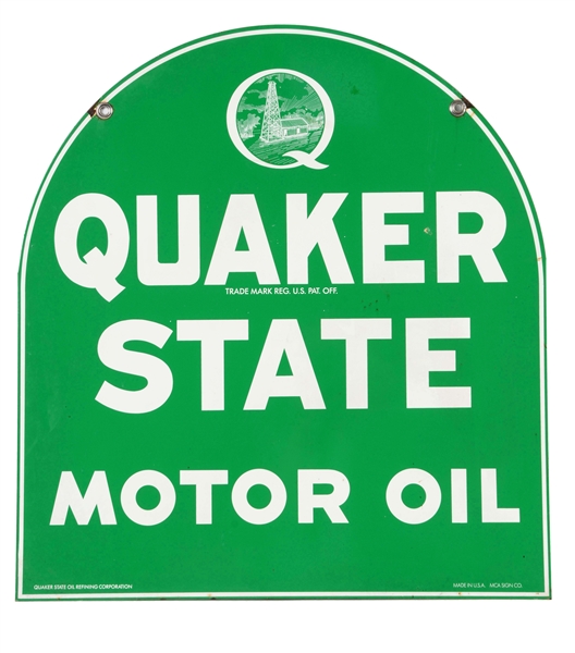 QUAKER STATE MOTOR OIL TIN TOMBSTONE SIGN. 