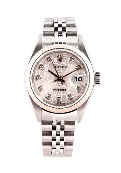 ROLEX LADIES DIAMOND DIAL DATEJUST STAINLESS STEEL WITH BOX.