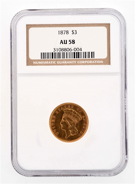 1878 $3 GOLD COIN. 
