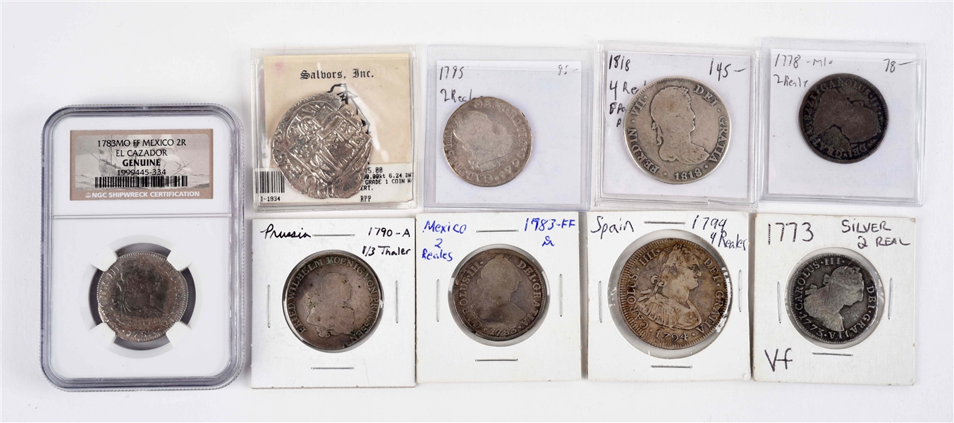 LOT OF 9: EARLY FOREIGN COINS. 