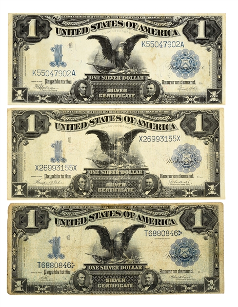 LOT OF 3: LARGE NOTE $1 SILVER CERTIFICATES.