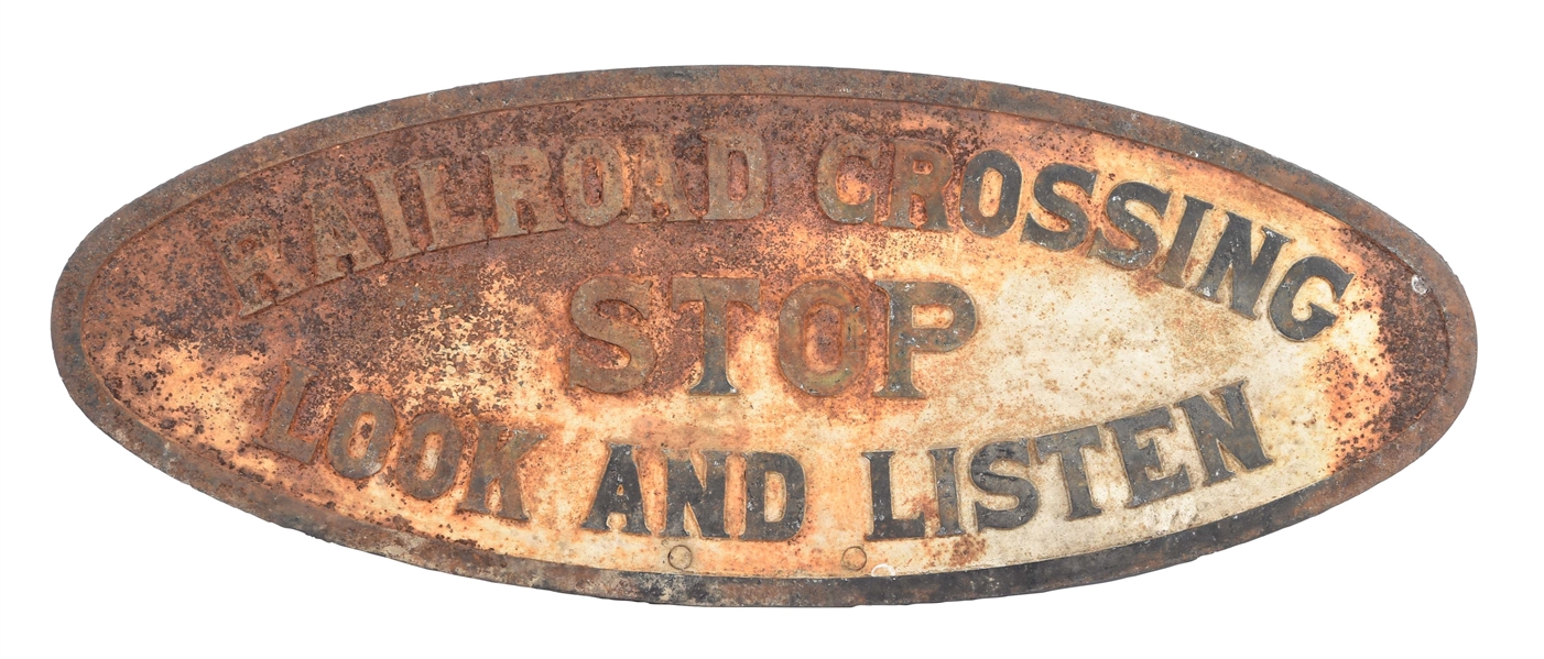 LARGE CAST IRON RAILROAD CROSSING STOP SIGN. 