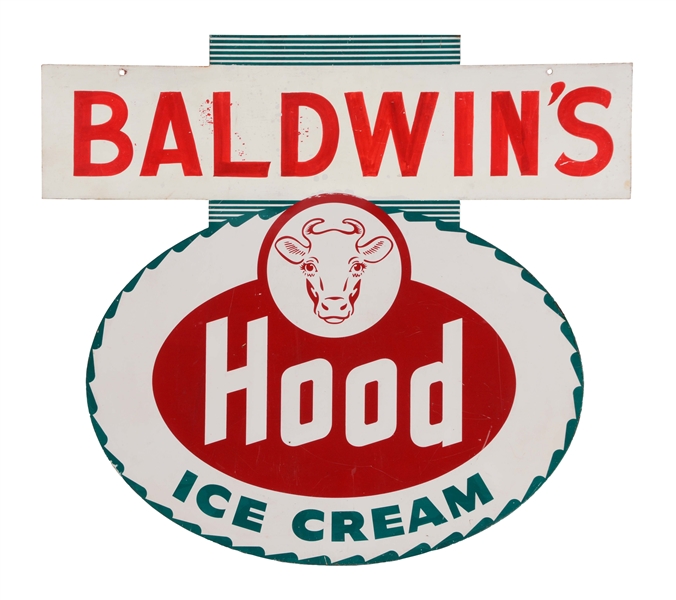 BALDWINS HOOD ICE CREAM TIN ADVERTISING SIGN. 