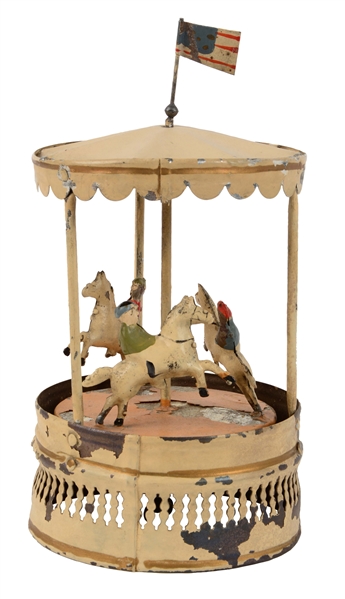GERMAN HAND PAINTED TIN WIND UP CAROUSEL TOY.