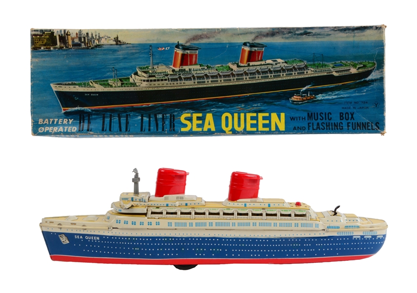 SCARCE JAPANESE BATTERY OPERATED SEA QUEEN OCEANLINER TOY.