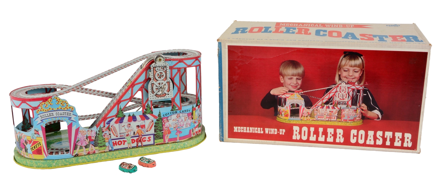 CHEIN TIN LITHO WIND UP MECHANICAL ROLLER COASTER TOY IN BOX. 