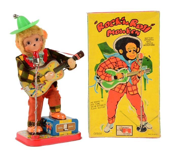 JAPANESE BATTERY OPERATED "ROCK-N-ROLL" MONKEY IN BOX. 