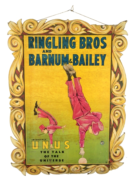 RINGLING BROS AND BARNUM & BAILEY "THE INCREDIBLE UNUS" ADVERTISING DISPLAY.
