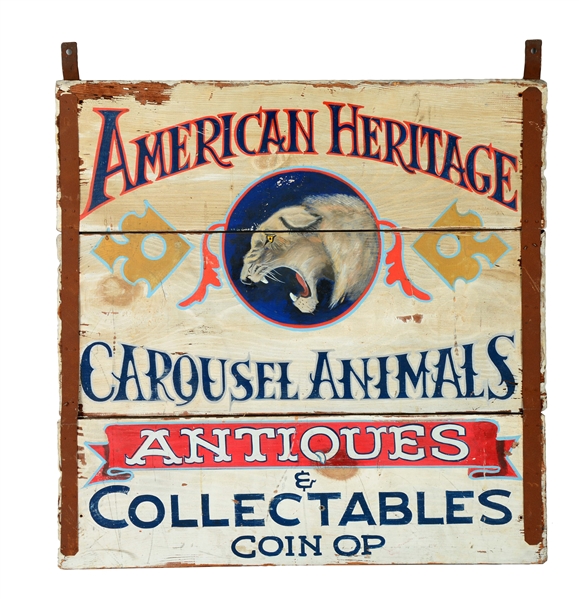 "AMERICAN HERITAGE" WOODEN SIGN. 