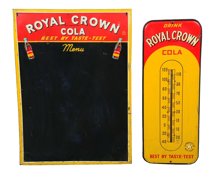 LOT OF 2: ROYAL CROWN COLA MENU AND THERMOMETER. 