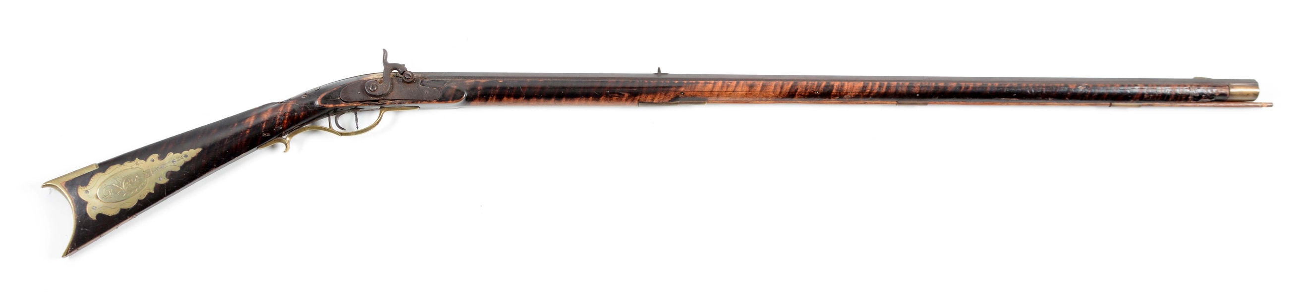 (A) FULLSTOCK PERCUSSION KENTUCKY RIFLE SIGNED BY J.S. JOHNSTON.