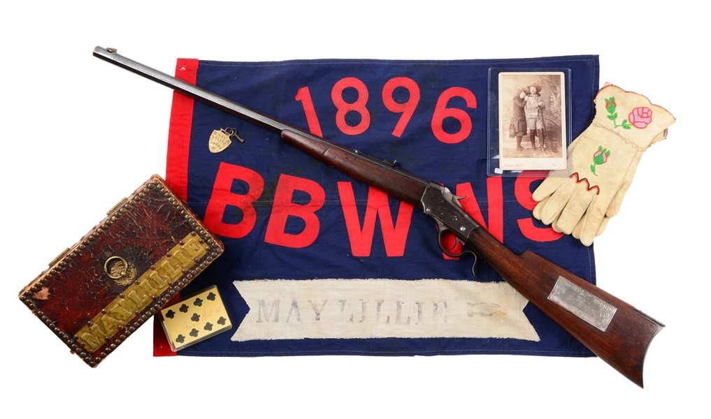 (A) WINCHESTER 1885 LOW WALL & GROUPING ATTRIBUTED TO PAWNEE BILLS WIFE, MAY LILLE.
