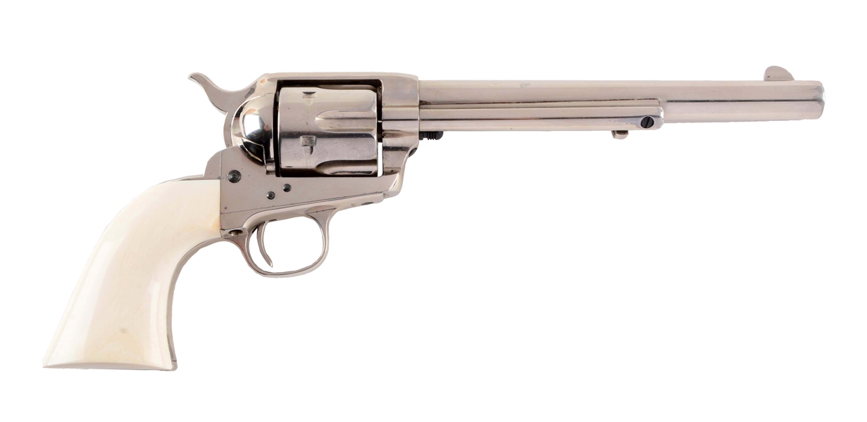 (A) 1ST GENERATION COLT SINGLE ACTION ARMY NICKEL REVOLVER WITH IVORIES.