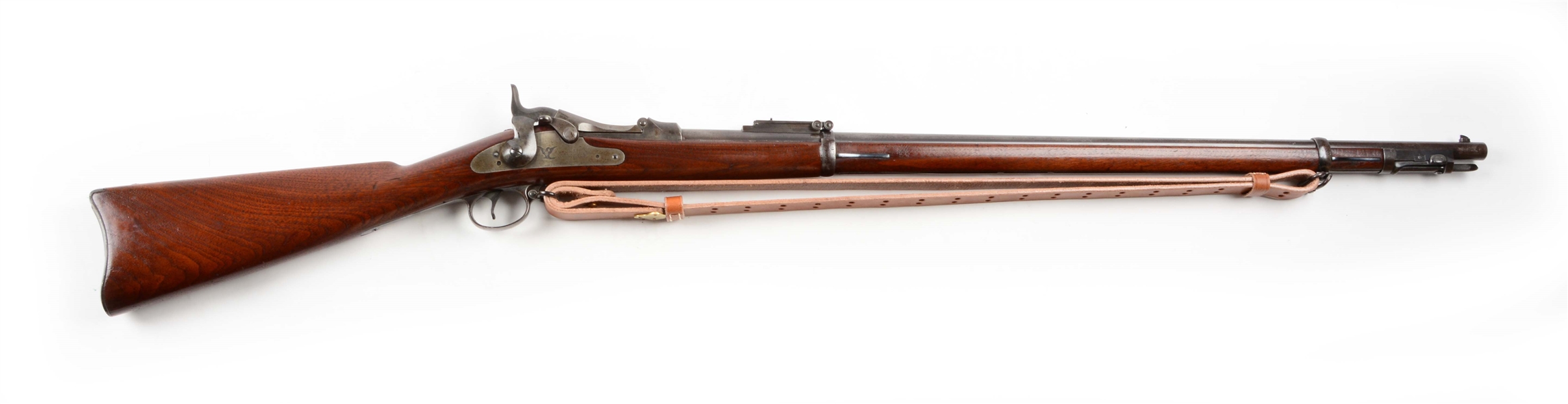 (A) SPRINGFIELD MODEL 1884 TRAPDOOR RIFLE WITH CLEANING ROD BAYONET .