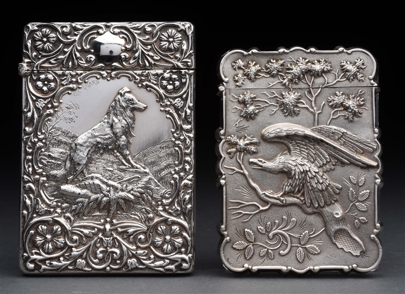LOT OF 2: ANTIQUE STERLING SILVER VICTORIAN CARD CASES.