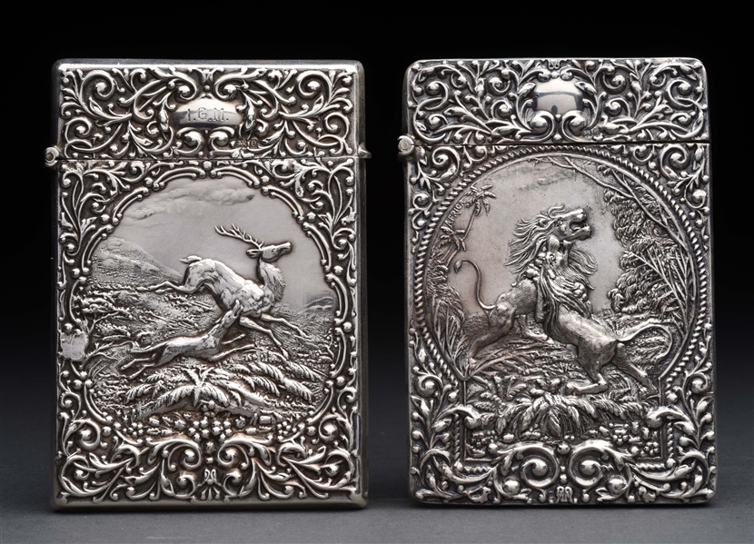 LOT OF 2: ANTIQUE ENGLISH SILVER VICTORIAN CARD CASES.