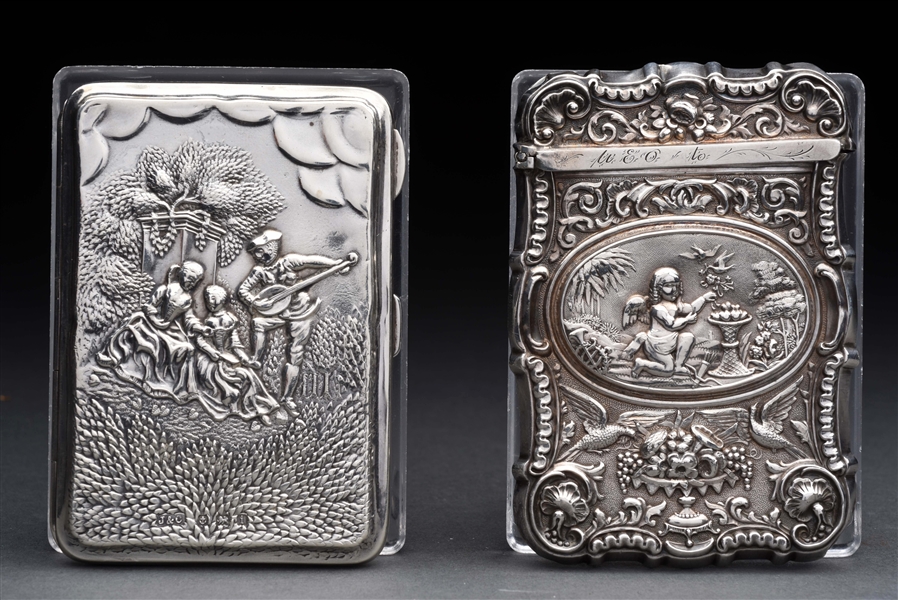 LOT OF 2: ANTIQUE ENGLISH STERLING SILVER VICTORIAN CARD CASES.