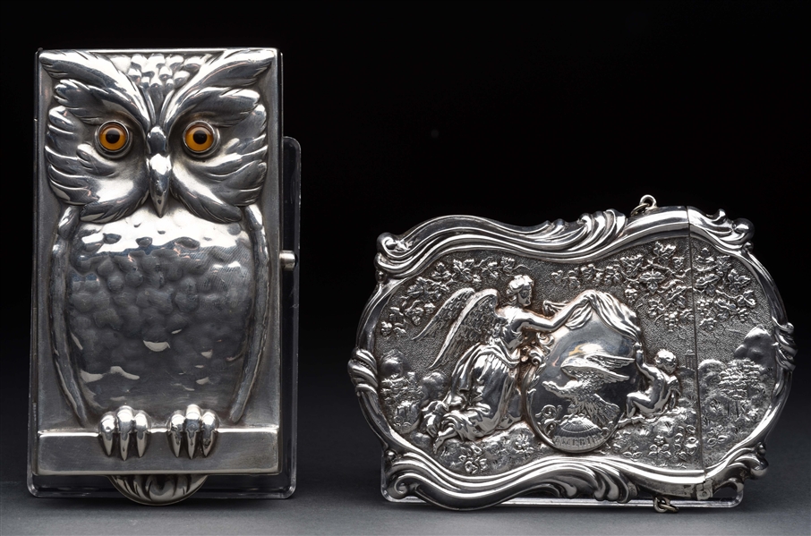 LOT OF 2: .800 SILVER ENGLISH ANTIQUE VICTORIAN CARD CASES.