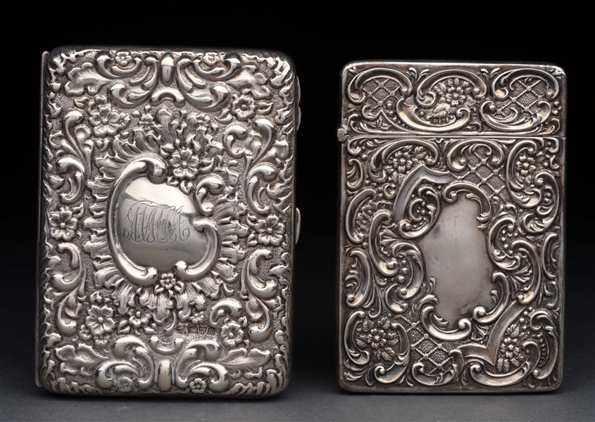 LOT OF 2: ANTIQUE ENGLISH STERLING SILVER VICTORIAN CARD HOLDERS. 