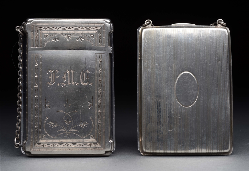 LOT OF 2: ANTIQUE ENGLISH STERLING SILVER VICTORIAN CARD CASES.