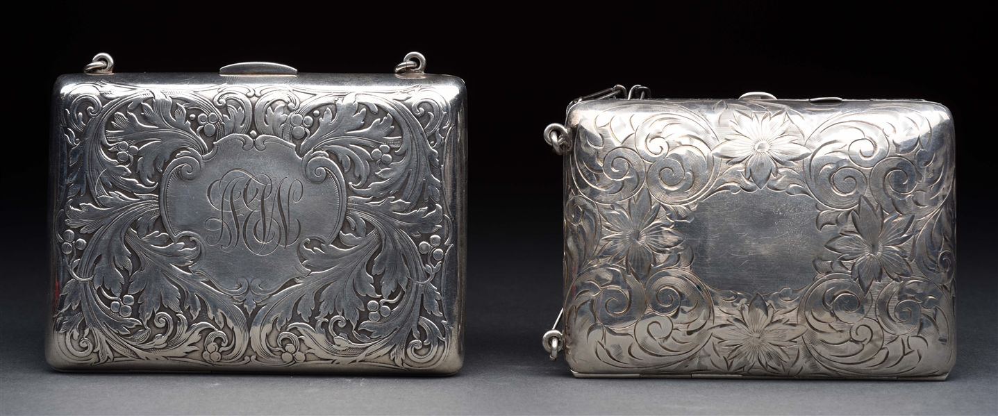 LOT OF 2: ANTIQUE ENGLISH STERLING SILVER VICTORIAN CARD CASE.