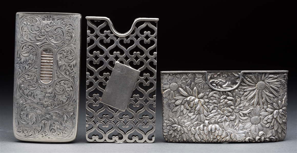 LOT OF 3: ANTIQUE ENGLISH STERLING SILVER VICTORIAN CARD CASES.