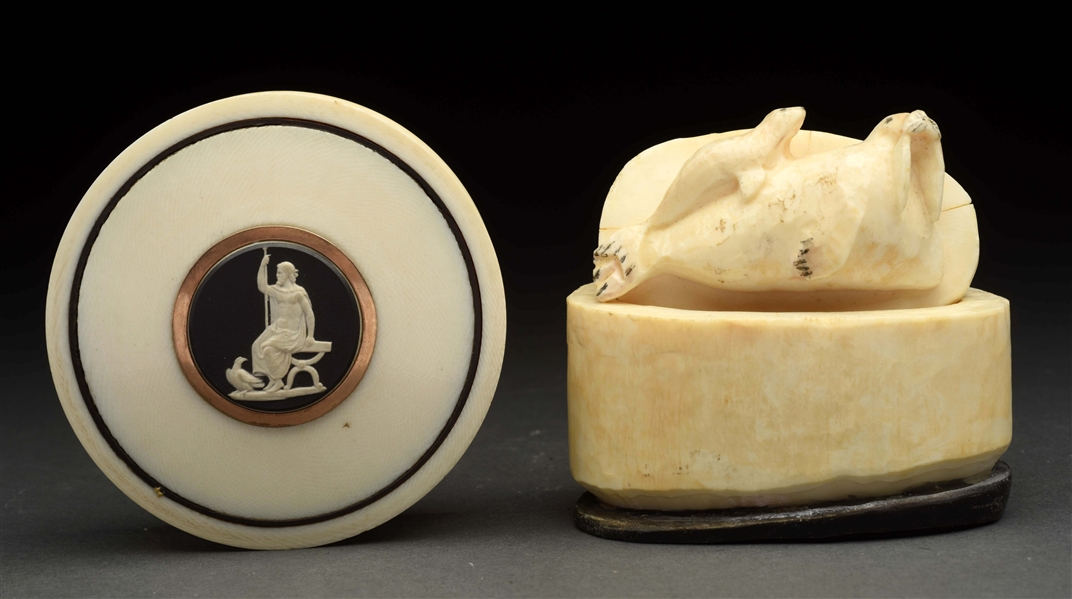 LOT OF 2: IVORY BOXES WITH LIDS.