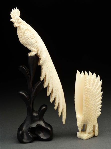 LOT OF 2: IVORY CARVED OUT "BIRDS". 
