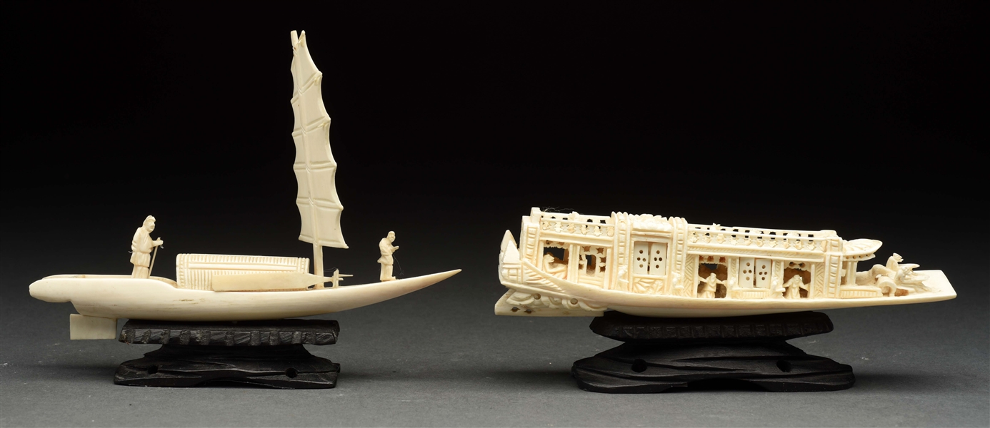 LOT OF 2: CARVED IVORY BOATS.