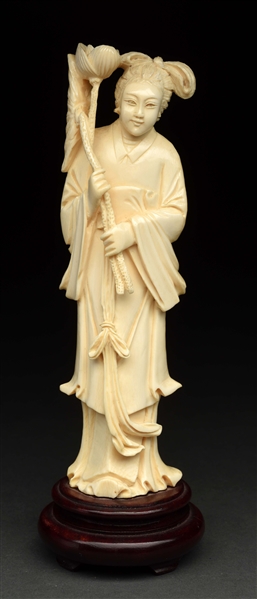 CHINESE LADY IVORY FIGURE ON STAND. 