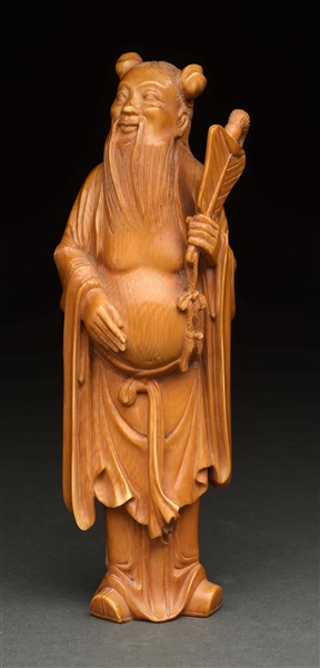 CHINESE IVORY FIGURE OF MAN HOLDING FAN.