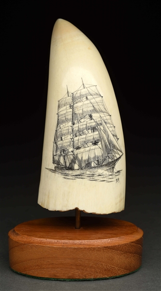 COMPOSITE SCRIMSHAW WHALES TOOTH WITH SHIP.