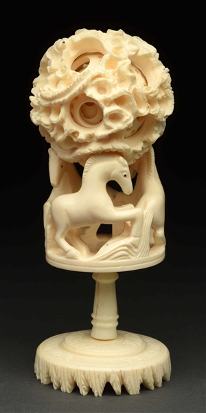 IVORY CHINESE PUZZLE BALL ON STAND. 