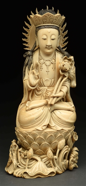 IVORY CHINESE WOMAN HOLDING FLOWER. 