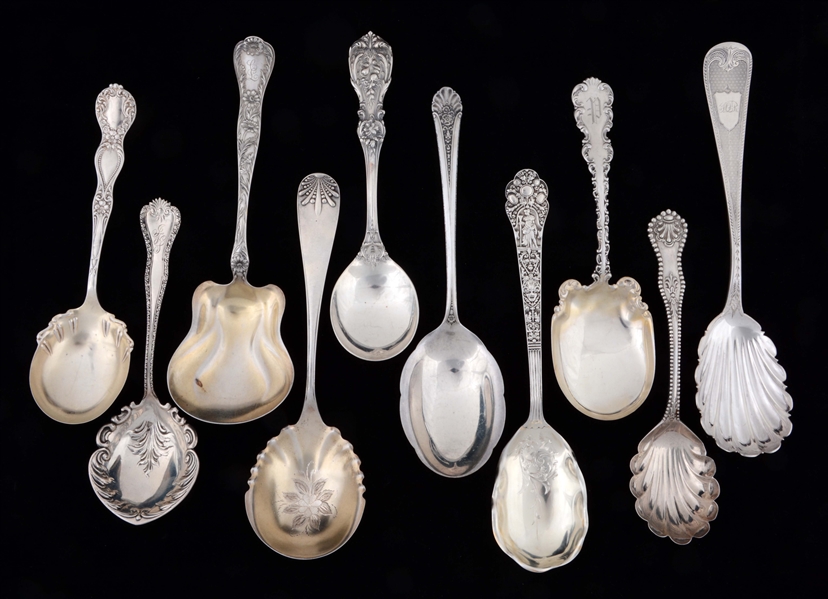 LOT OF 10: STERLING SILVER SERVING SPOONS. 