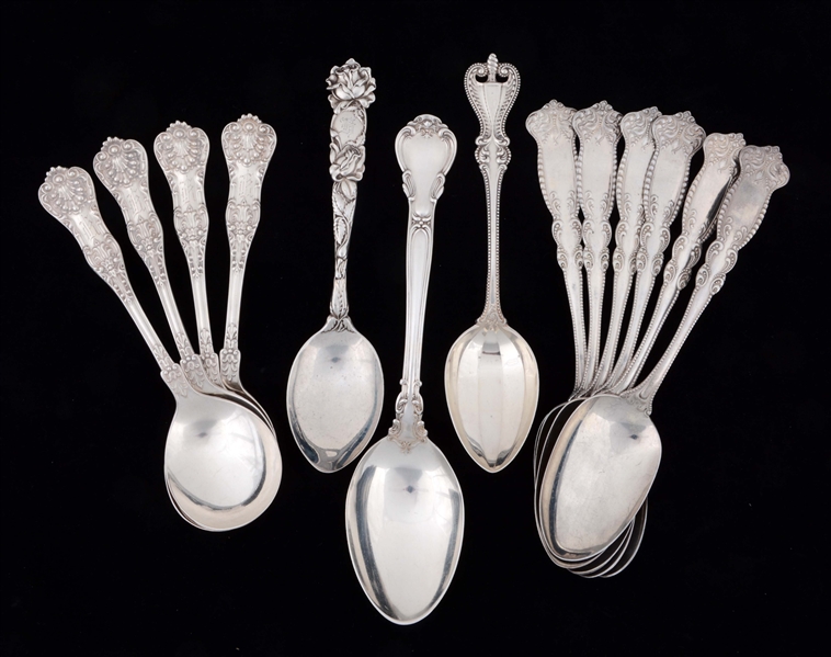 LOT OF 13: STERLING SILVER TABLE & SOUP SPOONS. 