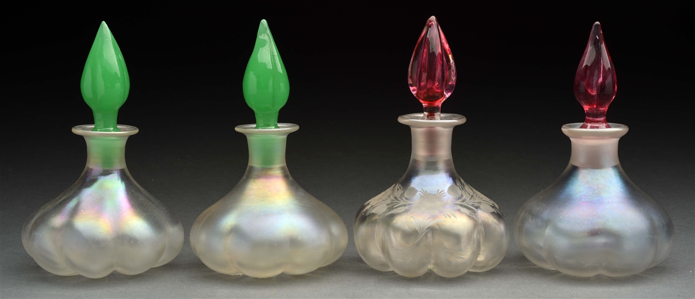 LOT OF 4: ART GLASS PERFUME BOTTLES. 