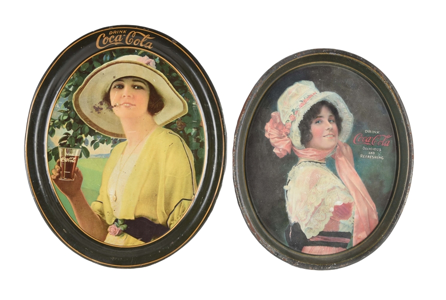 LOT OF 2: 1914 & 1920 COCA-COLA OVAL SERVING TRAYS. 