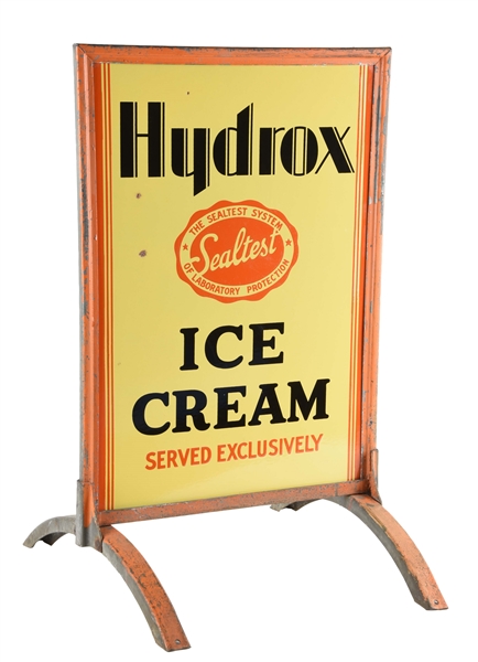 HYDROX SEALTEST ICE CREAM DOUBLE SIDED PORCELAIN CURB SIGN. 