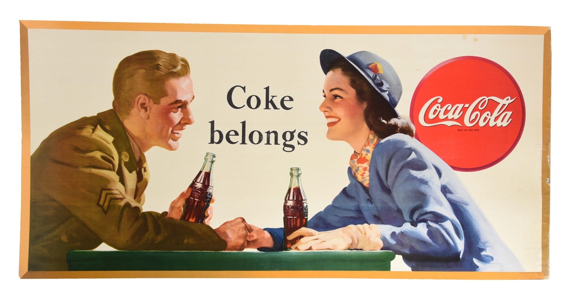1946 CARDBOARD COCA-COLA SIGN "COKE BELONGS". 
