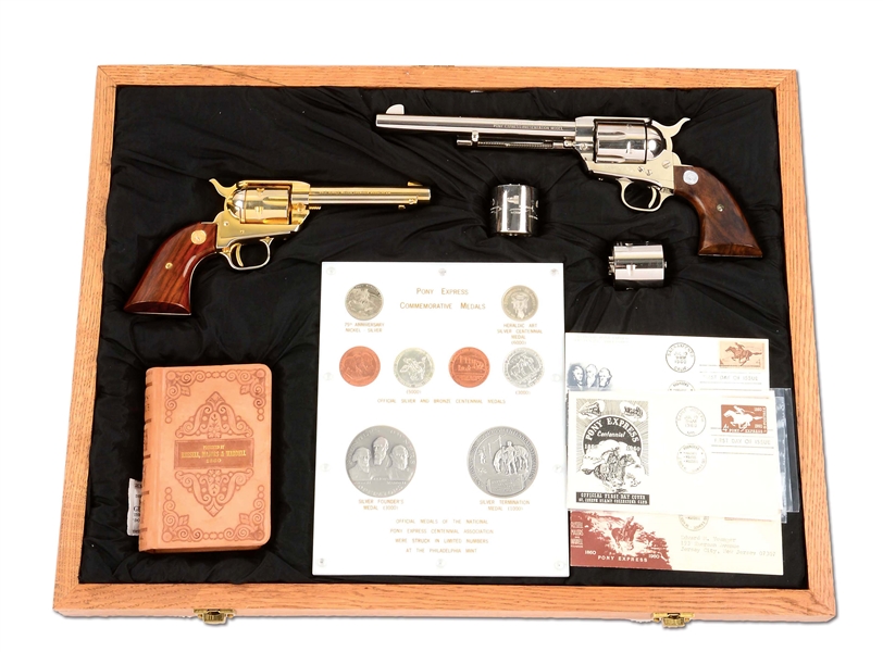 (C) RUSSELL, MAJORS & WADDELL PONY EXPRESS PRESENTATION COLTS - CASED - .45 & .22 SINGLE ACTION ARMY REVOLVERS.