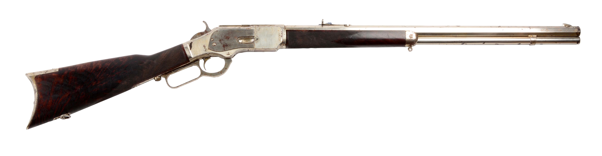 (A) WINCHESTER 2ND MODEL DELUXE FULL NICKEL 1873 LEVER ACTION RIFLE.