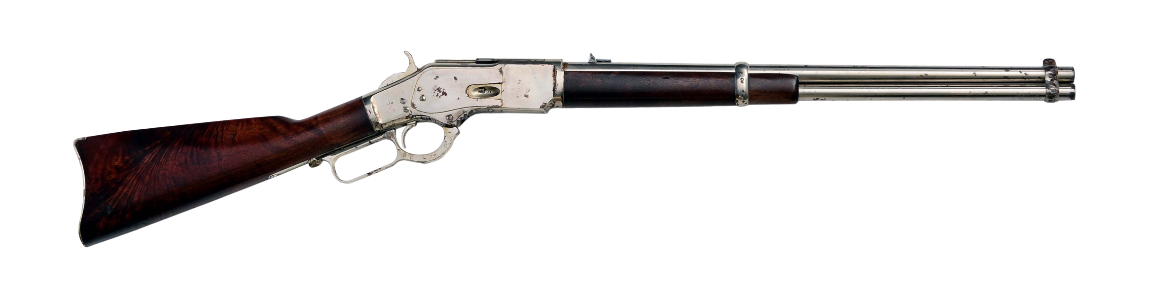 (A) SPECIAL ORDER WINCHESTER FACTORY FULL NICKEL MODEL 1873 2ND MODEL SADDLE RING CARBINE.
